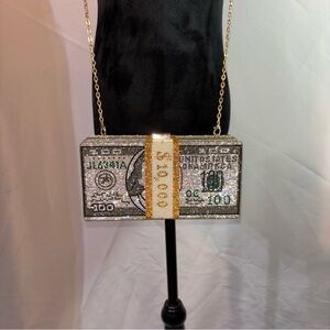 Women’s Rhinestone Bling Money Clutch Party Crossbody Bag